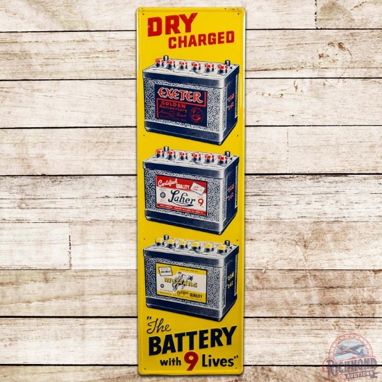 Laher Mustang Exeter Batteries Vertical Embossed SST Sign w/ Logo