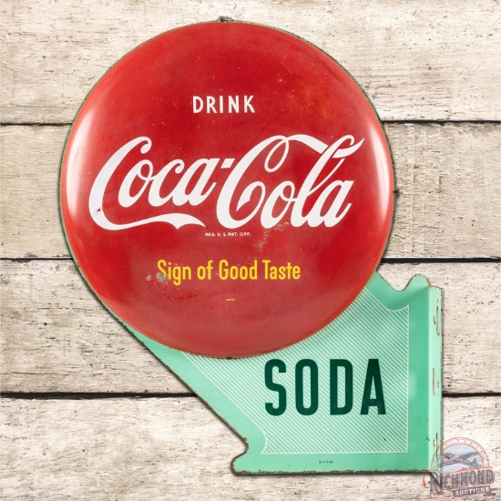 1950 Drink Coca-Cola Soda DST 3 Piece Button Flange Sign