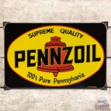 Pennzoil Supreme Quality 100% Pure Pennsylvania SS Porcelain Sign w/ Red Bell