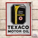Texaco Motor Oil Clean Clear Golden DS Porcelain Flange Sign