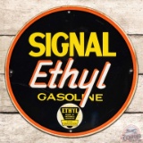 Signal Ethyl Gasoline SS Porcelain Gas Pump Plate Sign w/ Ethyl Logo