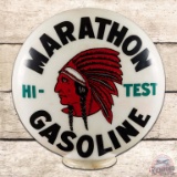Marathon Hi-Test Gasoline OPB Milk Glass Globe Red Indian