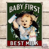 Pevely Baby First Best Milk SS Porcelain Sign w/ Graphics