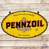 Pennzoil Safe Lubrication DS Porcelain Sign w/ Brown Bell & Ring