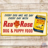 1959 Red Rose Dog & Puppy Food Embossed SST Sign w/ Logo