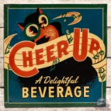 Cheer Up A Delightful Beverage Embossed SST Sign w/ Owl