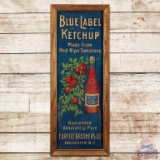 Early Blue Label Ketchup Framed Cardboard Sign w/ Tomatoes & Bottle