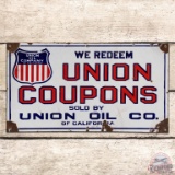 Union Oil Company of California Coupons SS Porcelain Sign w/ Shield Logo