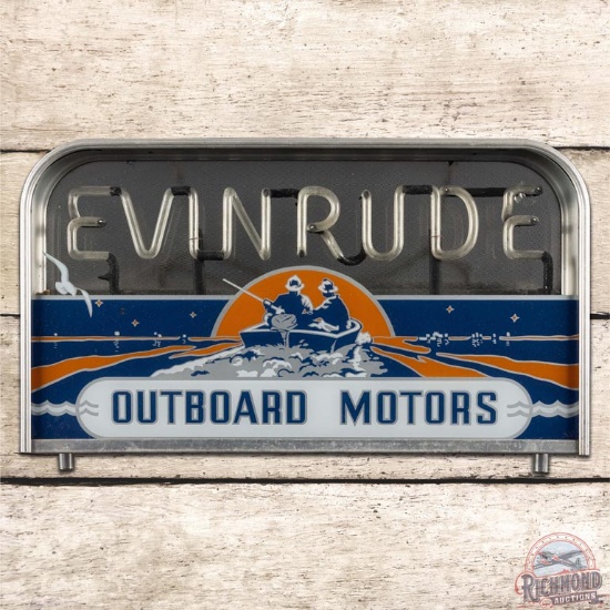 Rare Evinrude Outboard Motors Reverse Painted Glass Neon Advertising Sign
