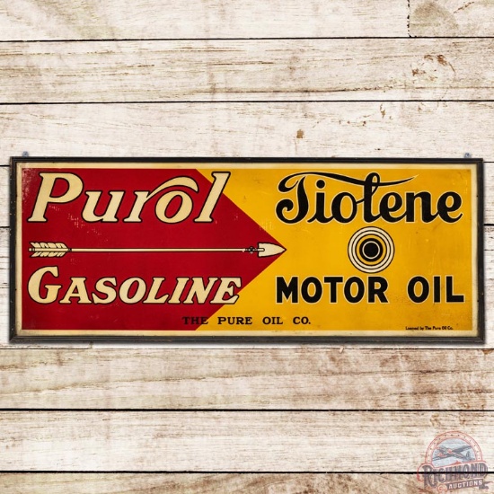 Purol Gasoline Tiolene Motor Oil Pure Oil Co Sign w/ Arrow & Bullseye Logo
