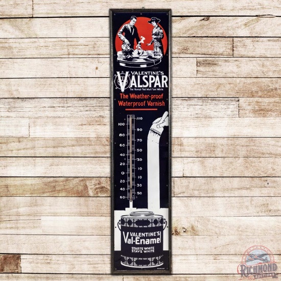 Rare Sized 6' Valentine's Valspar Varnish & Enamel SS Porcelain Thermometer Sign