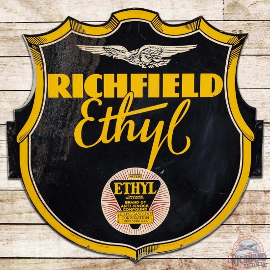 Rare Richfield Ethyl Gasoline Die Cut DST Sign w/ Eagle