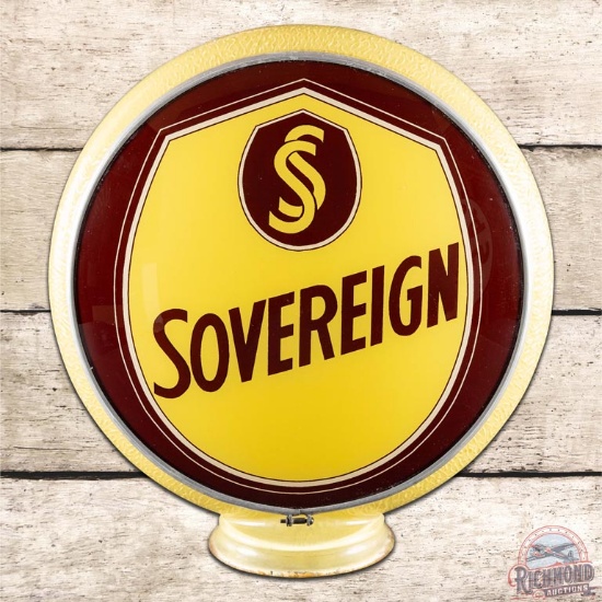 Sovereign 13.25" Gas Pump Globe Lens On Yellow Ripple Body Complete