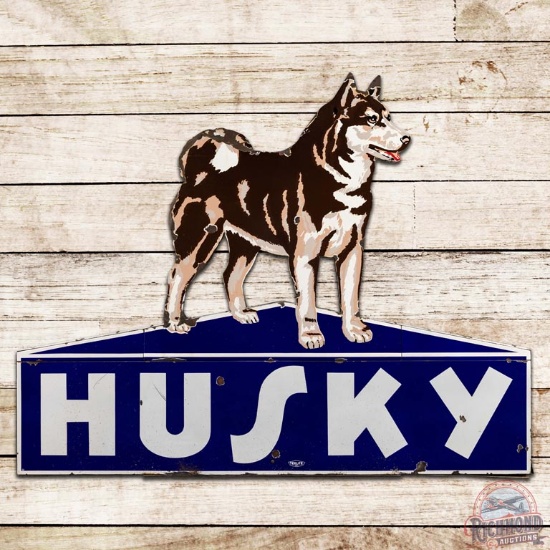 6' Husky Gasoline Die Cut DS Porcelain Sign