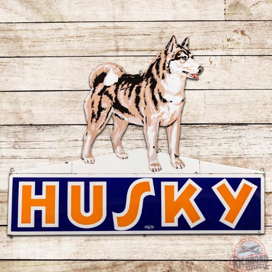 Rare 6' Albino Husky Gasoline Die Cut SS Porcelain Multi-Piece Sign