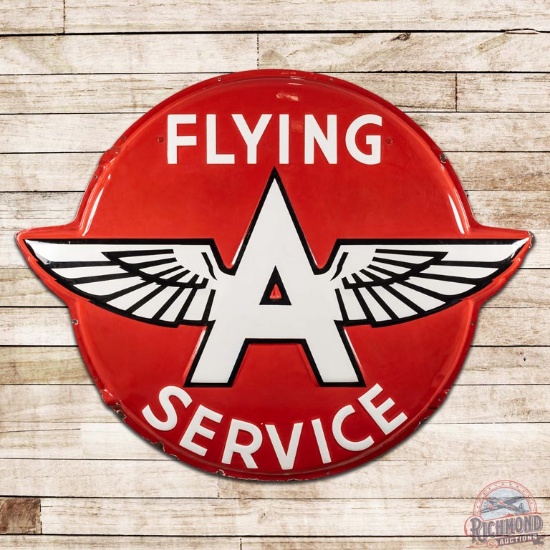 Rare 6' Flying A Service Embossed Die Cut SS Porcelain ID Sign