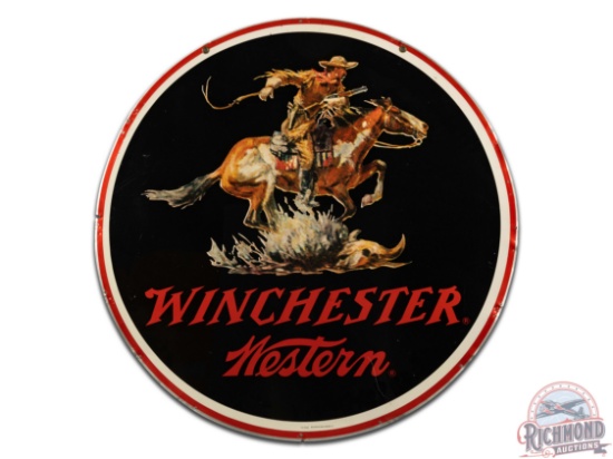 38" Winchester Western Double Sided Metal Hanging Sign With Rider