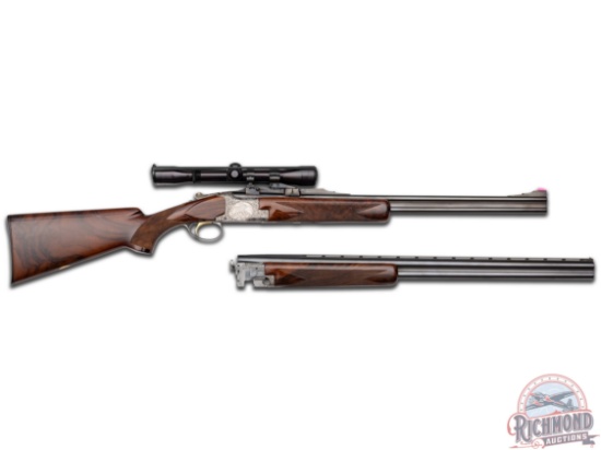 1964 Belgian Browning Superposed Continental Two Barrel Set w/ 20 Gauge O/U Shotgun & Double Rifle