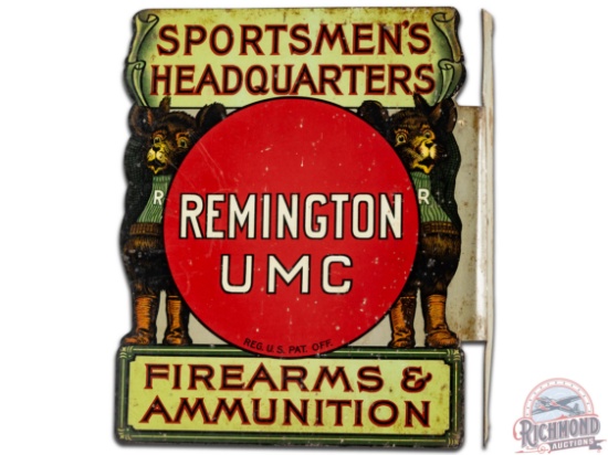 Rare Remington UMC Sportsmen's Headquarters Firearms & Ammunitions Metal Flange Sign