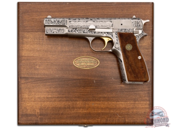 Factory Engraved 1981 Belgian Browning Hi-Power 9mm Louis XVI Semi-Automatic Pistol w/ Case