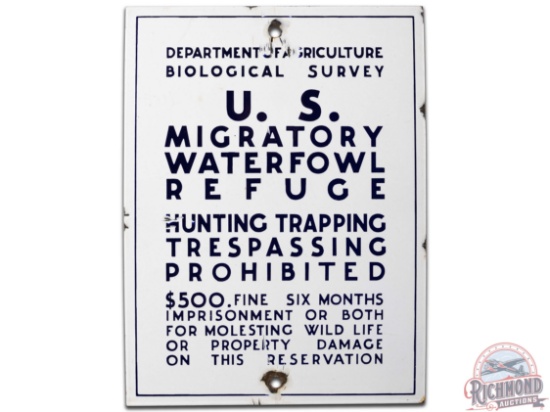 Department Of Agriculture U.S. Migratory Waterfowl Refuge Porcelain Sign