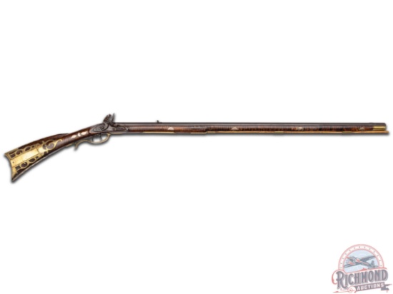 Antique 1830's Era C. Baum Full Length Flintlock Percussion Rifle Approximately .45 Caliber