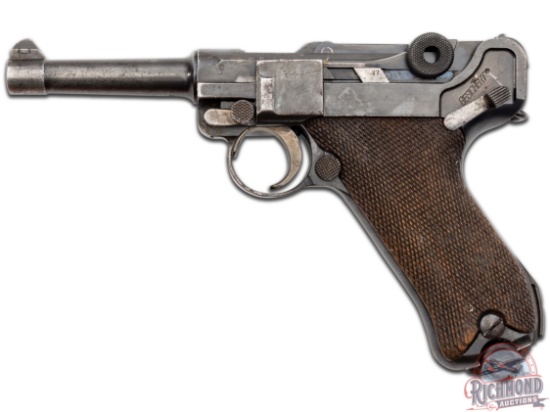 1930's DWM Mauser P-08 Luger 30 Caliber Semi-Auto Pistol with Leather Holster