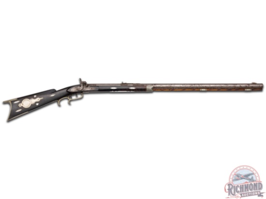 Antique M.M. Benson Half Stock Percussion Kentucky Rifle Approximately .36 Caliber