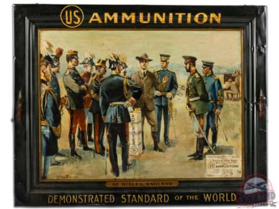 US Ammunition "Demonstrated Standard Of The World" Self Framed Metal Sign
