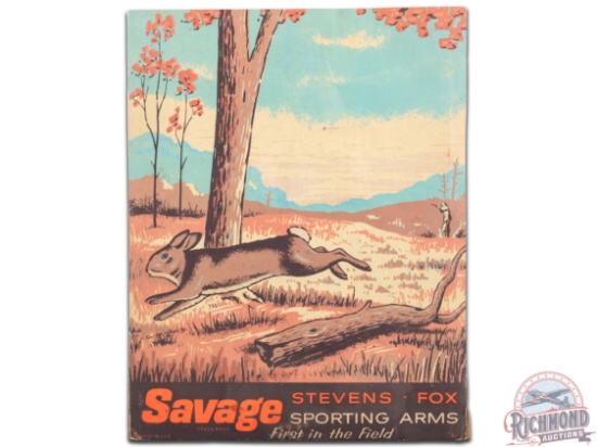 Savage Stevens Fox Sporting Arms Cardboard Easel Back Countertop Display Sign Rabbit