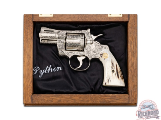 Custom Engraved 1965 Colt Python 2.5" Nickel .357 Magnum Revolver with Case & Archive Letter
