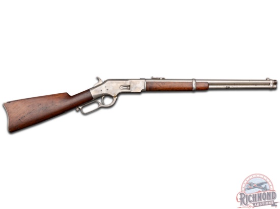 Rare Factory Nickel Winchester 1866 Carbine Saddle Ring Lever Action Rifle in .44 RF - S/N 164540