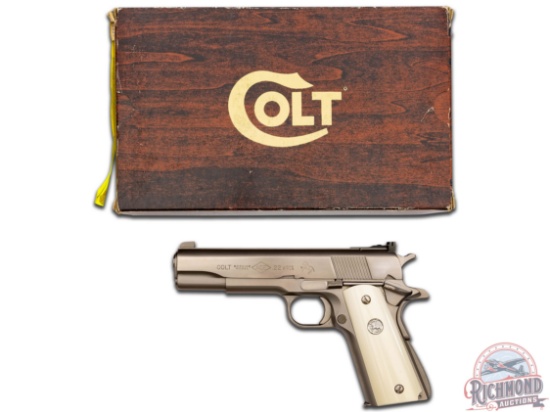 Scarce 1980 Colt Custom Shop Electroless Nickel 1911 ACE .22 LR Semi-Automatic Pistol & Original Box