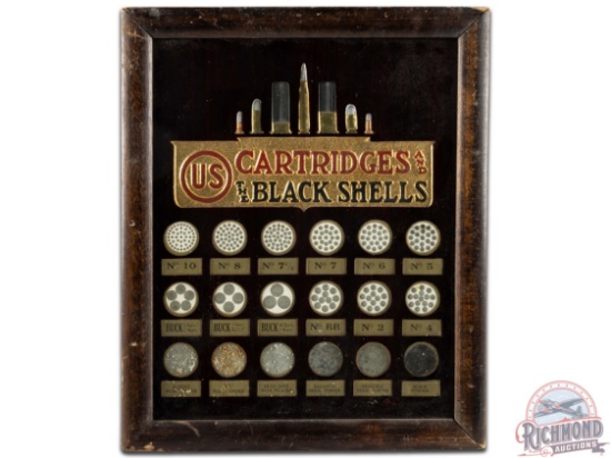 US Cartridges And The Black Shells Reverse Painted Glass Shot Size Sign