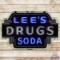 Lee's Drugs Soda Die Cut SS Porcelain Neon Sign