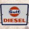 Gulf Diesel SS Porcelain Gas Pump Plate Sign w/ Logo
