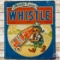 1948 Thirsty? Just Whistle Emb. SS Tin Sign w/ Elf & Bottle