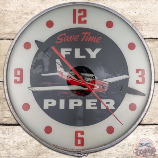 Save Time Fly Piper 15" PAM Advertising Clock w/ Plane