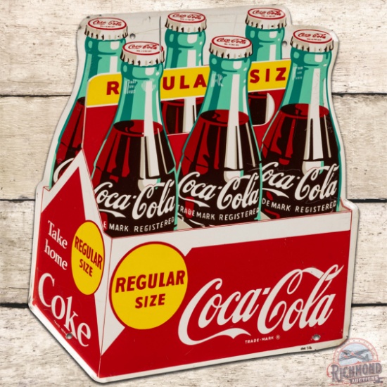 Take Home Coca Cola "Regular Size" Die Cut Six Pack SS Tin Sign w/ Bottles