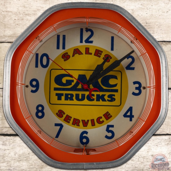 GMC Trucks Sales Service Octagon Neon Advertising Clock