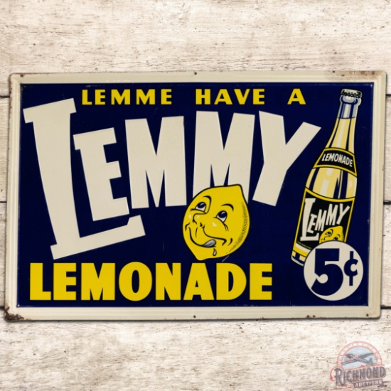 Lemme Have a Lemmy Lemonade Drink 5 Cents Embossed SS Tin Sign w/ Bottle