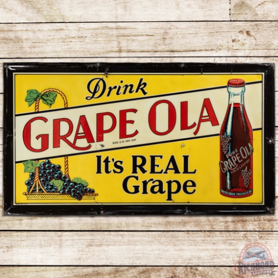 Drink Grape Ola It's Real Grape Embossed SS Tin Sign w/ Bottle