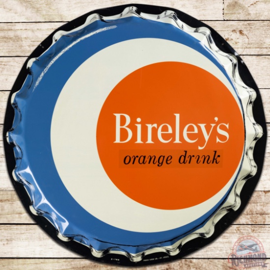 NOS Bireley's Orange Drink Convex SS Tin Bottlecap Sign w/ Paper