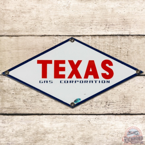 Texas Gas Corporation Die Cut SS Porcelain Pump Plate Sign