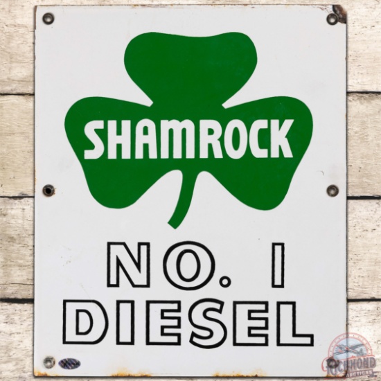 Shamrock No. 1 Diesel SS Porcelain Gas Pump Plate Sign w/ Logo