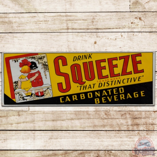 Drink Squeeze "That Distinctive" Beverage Embossed SS Tin Sign w/ Kids