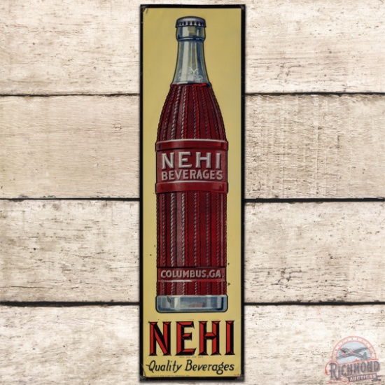 Nehi Beverages Vertical Emb. SS Tin Sign w/ Bottle Columbus GA