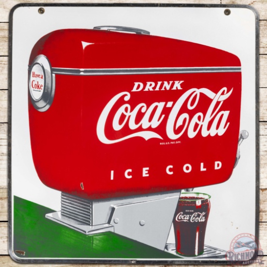 Drink Coca Cola Ice Cold DS Porcelain Sign w/ Fountain Dispenser