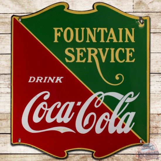 Drink Coca Cola Fountain Service Die Cut SS Porcelain Sign