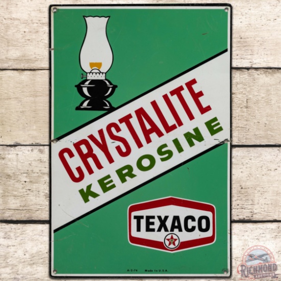 1974 Texaco Crystalite Kerosine SS Tin Gas Pump Plate Sign w/ New Logo